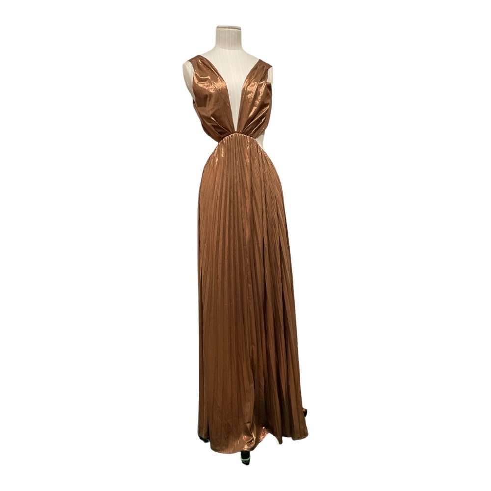 Petal and Pup Shania Bronze Pleated Cutout Maxi Dress Medium